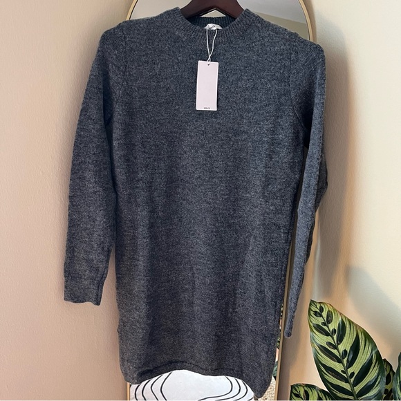 NWT Women’s Sz 4 Small Mango Long Sleeve Grey Mini Sweater Dress - Picture 4 of 7